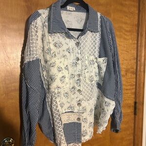 POL Navy and Cream Striped Shirt